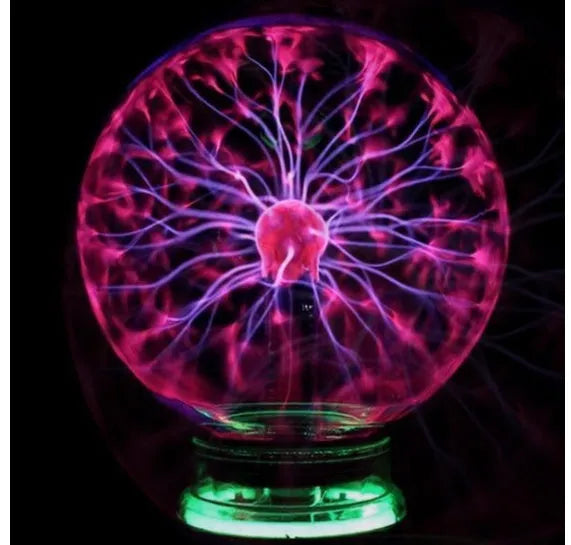 Plasma lightning ball with electrostatic lightning arcs on a blue background, 4-8 inch size options available
