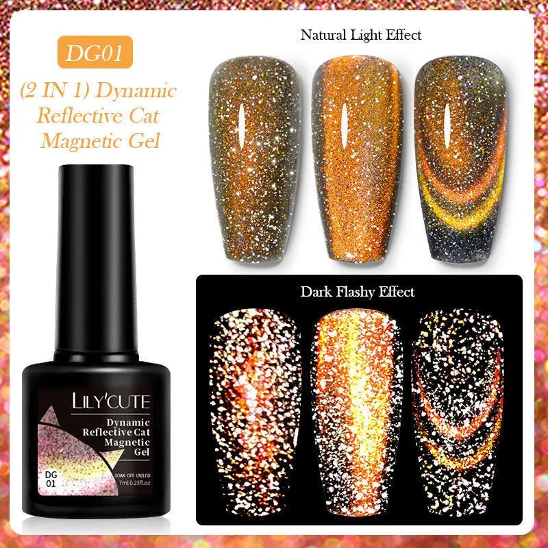 Cat eye series UV gel nail polish with diamond glitter fragments in six colour styles
