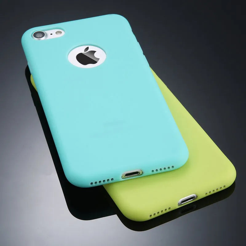 Soft silicone candy colour phone case for iPhone, shown in blue, on a white background.