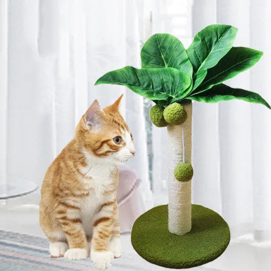 Emerald green cat tree with sisal scratching posts and long pile cloth perch, 38x30cm size on a particle board base