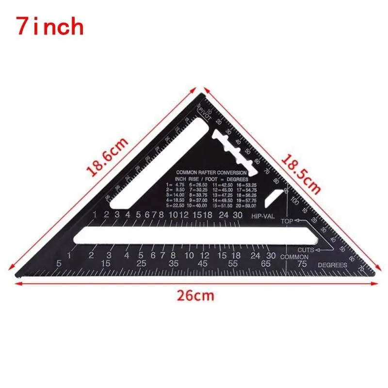 Black oxidation aluminium triangle ruler square showing metric scale for precision drawing and woodworking