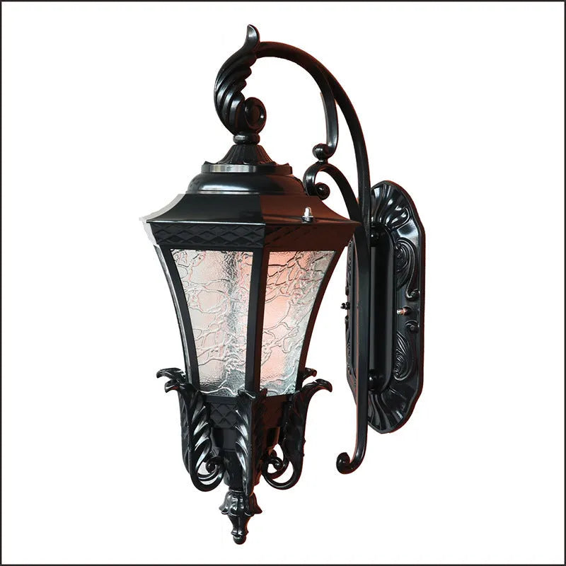 Black European-style solar courtyard wall lamp with remote control for outdoor use