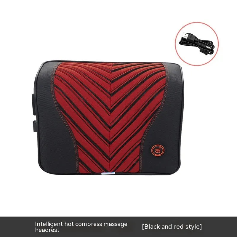 Car electric massage heating headrest lumbar support pillow with memory foam in black and orange