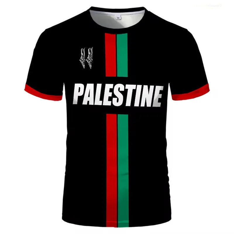Black football T-shirt with 3D printed design showing half sleeves and stretchy spandex fabric