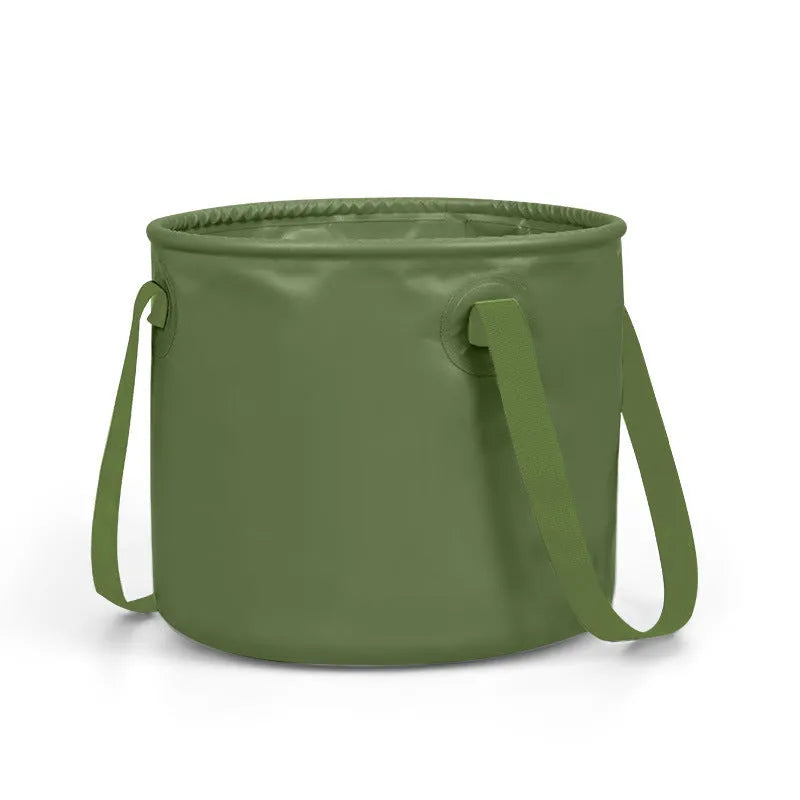 Outdoor folding telescopic duct in army green, 13L size, showing collapsed and extended positions on a plain background