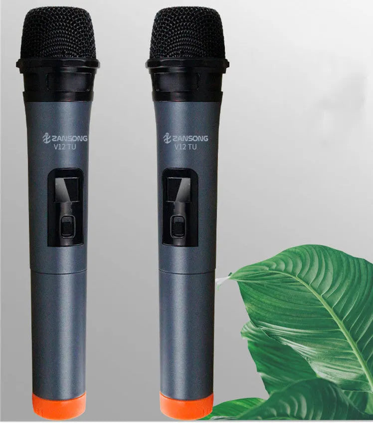 Black wired dynamic handheld microphone with USB receiver and audio cable