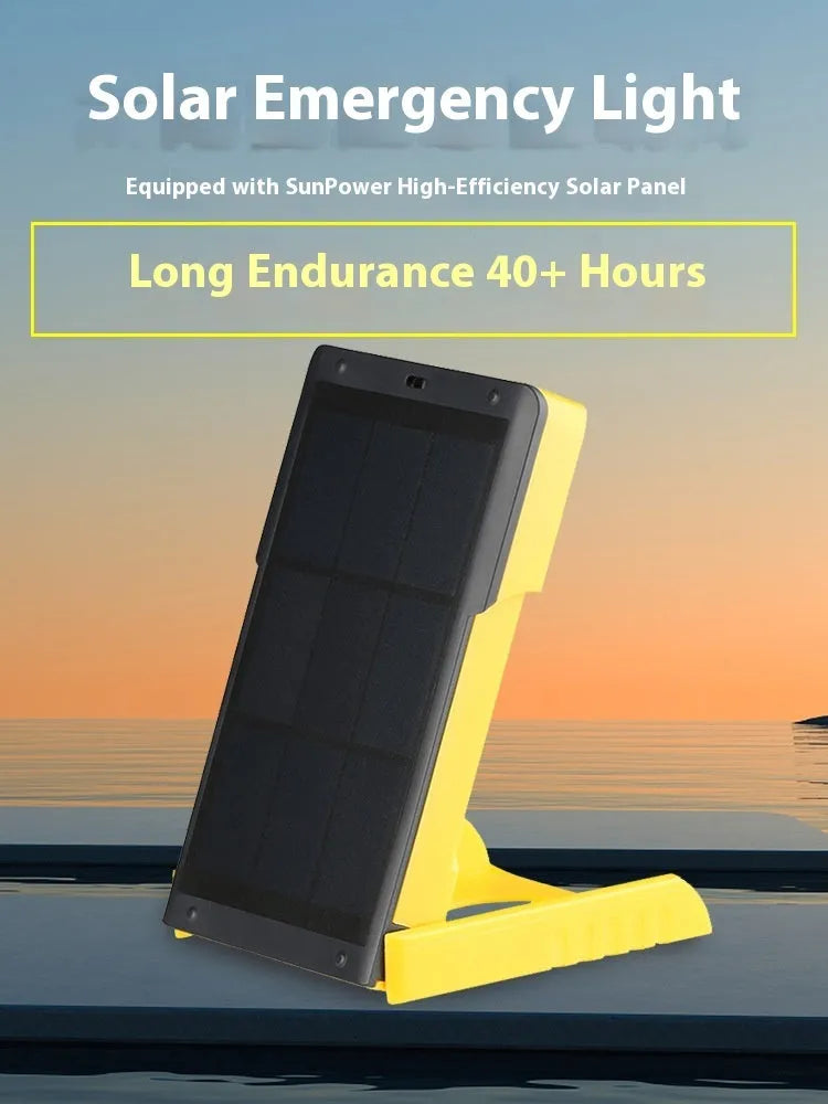 Solar rechargeable LED emergency tent light in plastic housing, blue colour variant