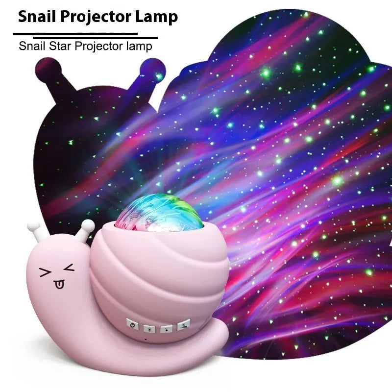 Snail-shaped starry sky projection lamp in blue, USB powered, with remote control