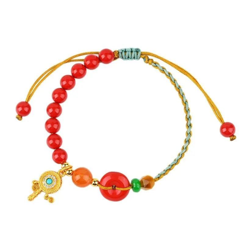 Cinnabar peace blessing buckle bracelet hand-woven geometric design emperor red sand women's