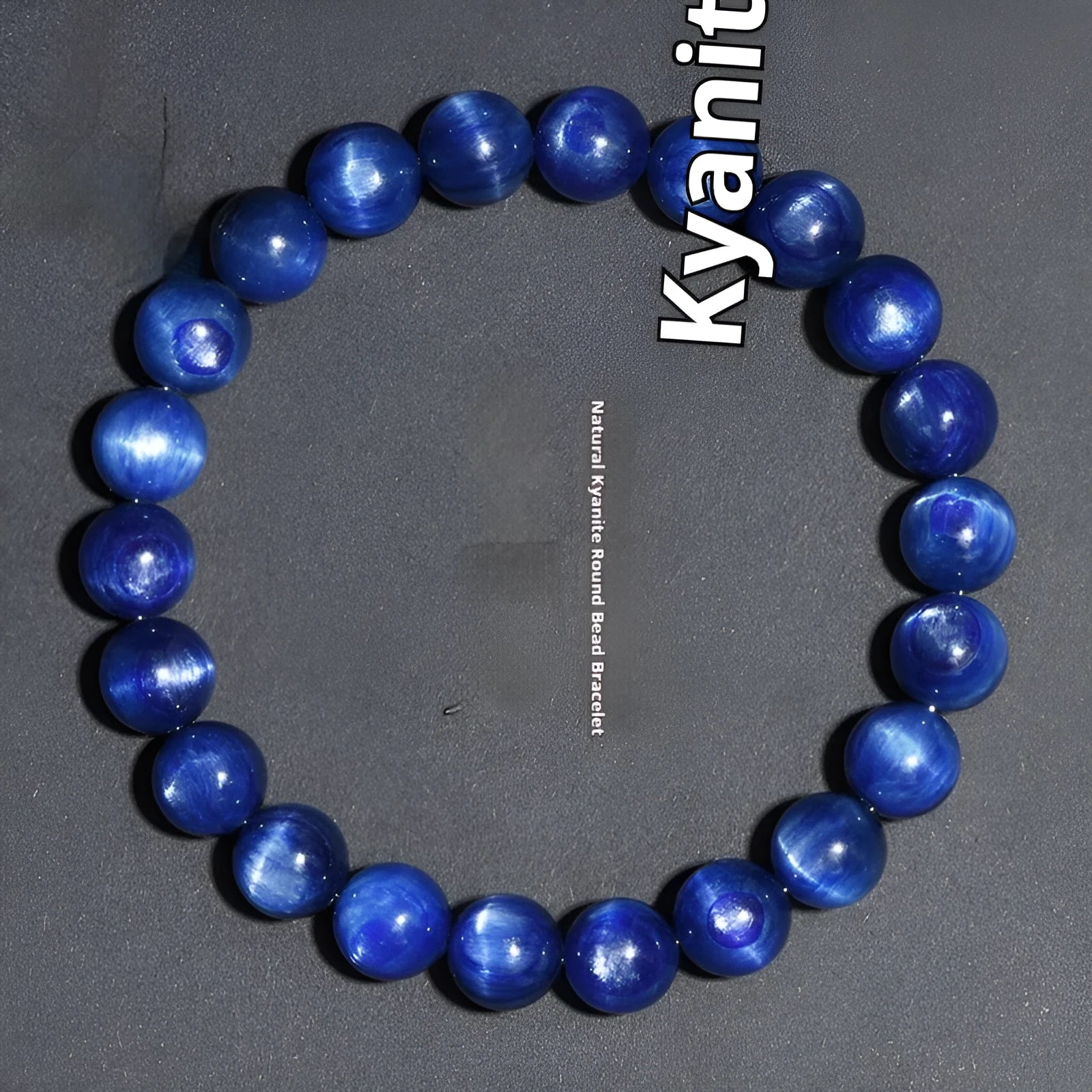 Natural grade 7A blue crystal ball bracelet with geometric beads and a Ruyi charm on a white background.
