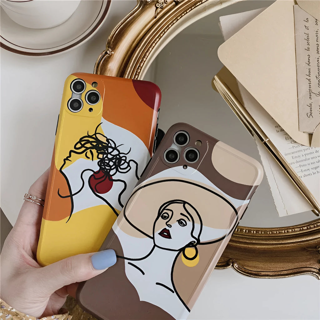 Orange yellow soft glue cartoon line painting protective phone case for Apple iPhone 11 Pro Max with hood