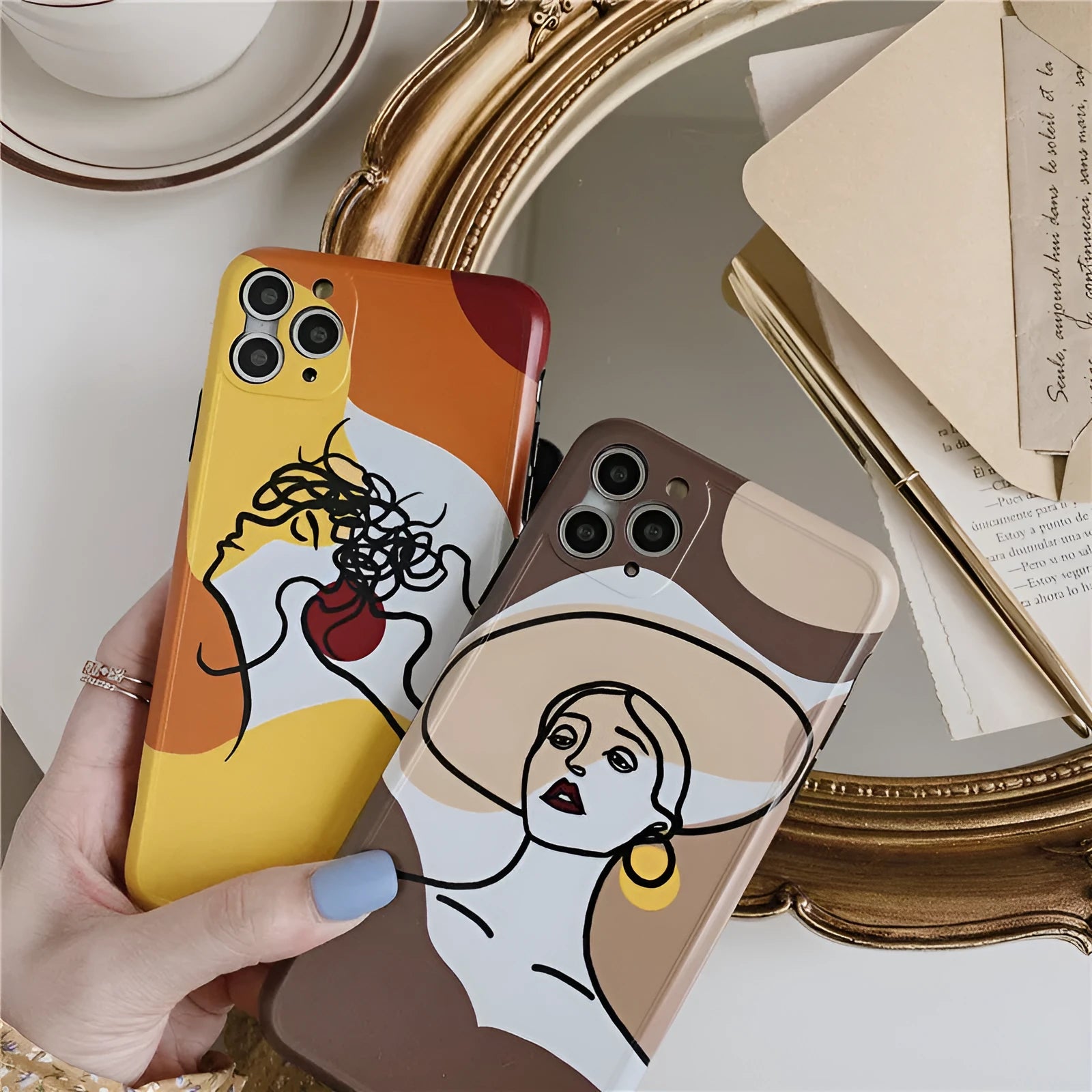 Orange yellow soft glue cartoon line painting protective phone case for Apple iPhone 11 Pro Max with hood