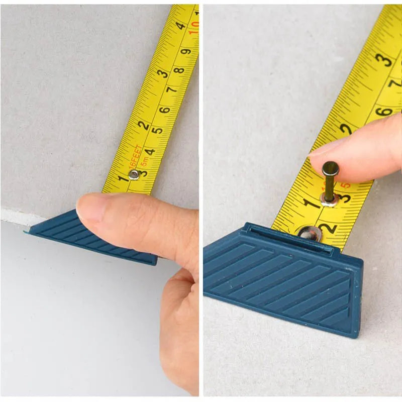 Blue multifunctional woodworking cutter with a measuring scale and one-press lock for dust-free board cutting.