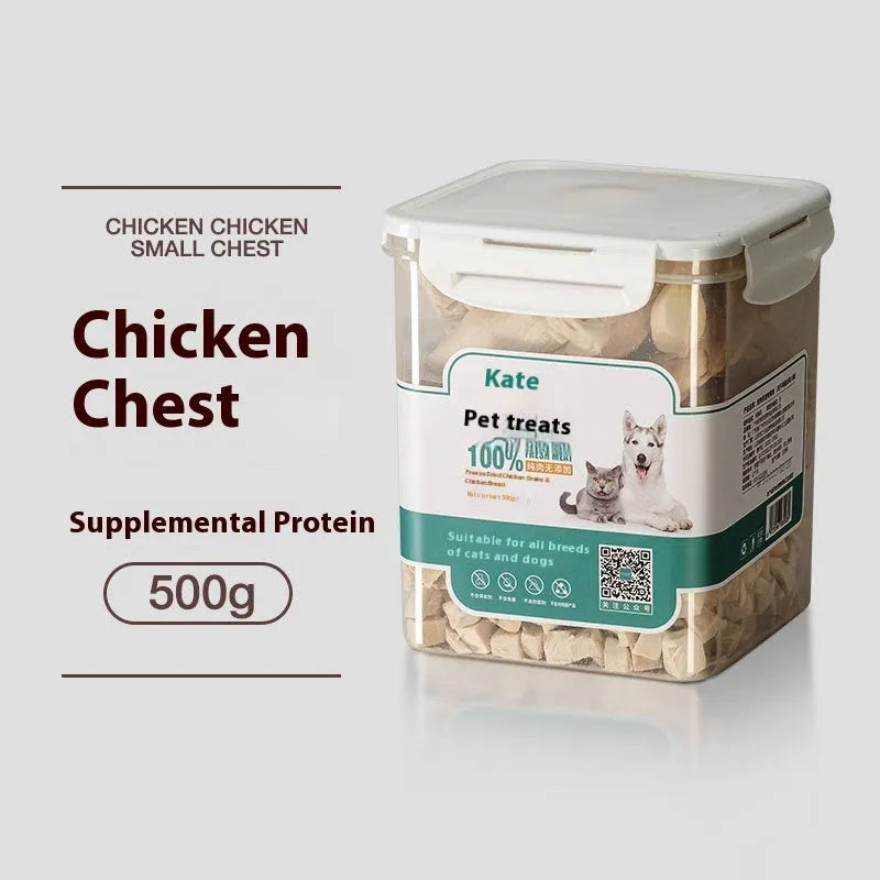500g bag and barrel of freeze-dried high-grade chicken nuggets for cats without shreds