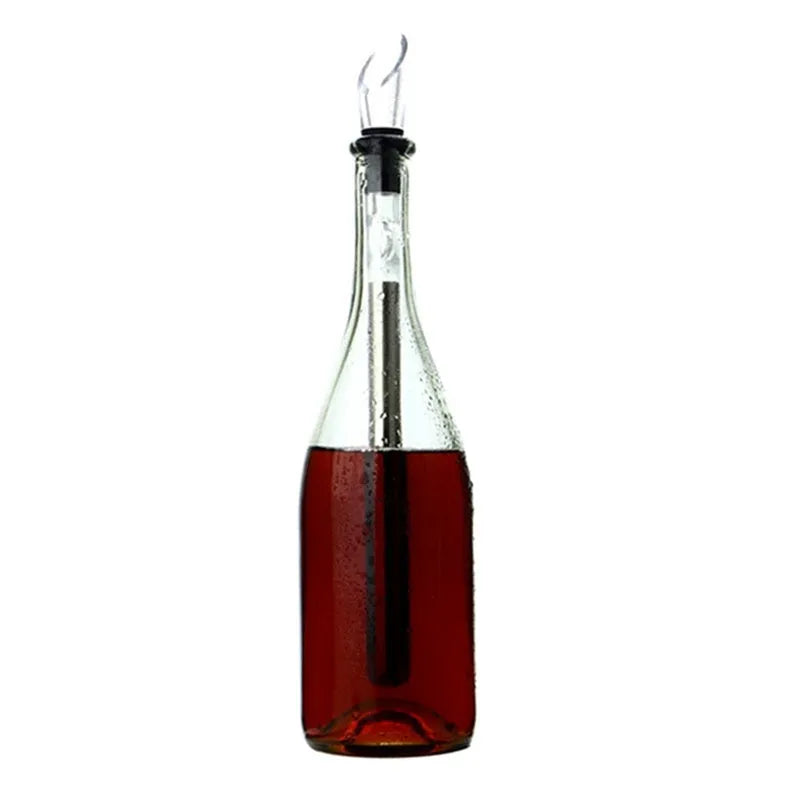 Stainless steel wine cooling rod with aerator and drip-free pourer, 32cm length, black finish