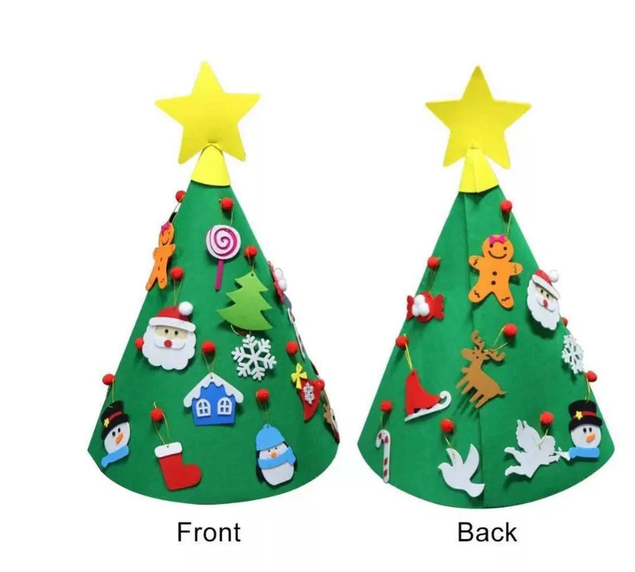 Three-dimensional felt Christmas tree pendant with felt balls on a cone base