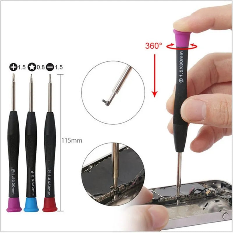 21 piece mobile phone disassembly tool set with chrome vanadium alloy steel screwdrivers, plastic spudgers, and suction cups for iPhone repair