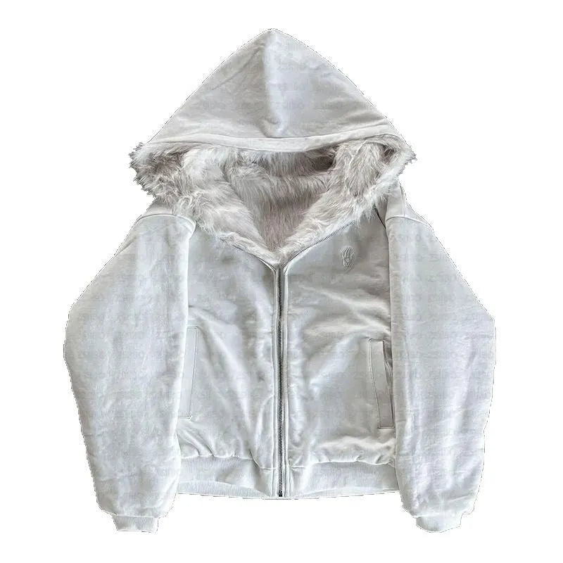 Casual loose-fitting cardigan coat in solid white colour on a hanger