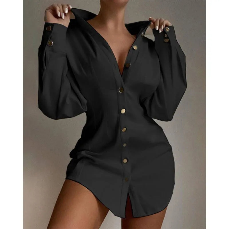 Women's printed shirt with waist fastener decoration, cashmere blend, long sleeve, art retro style, black colour