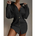 Women's printed shirt with waist fastener decoration, cashmere blend, long sleeve, art retro style, black colour