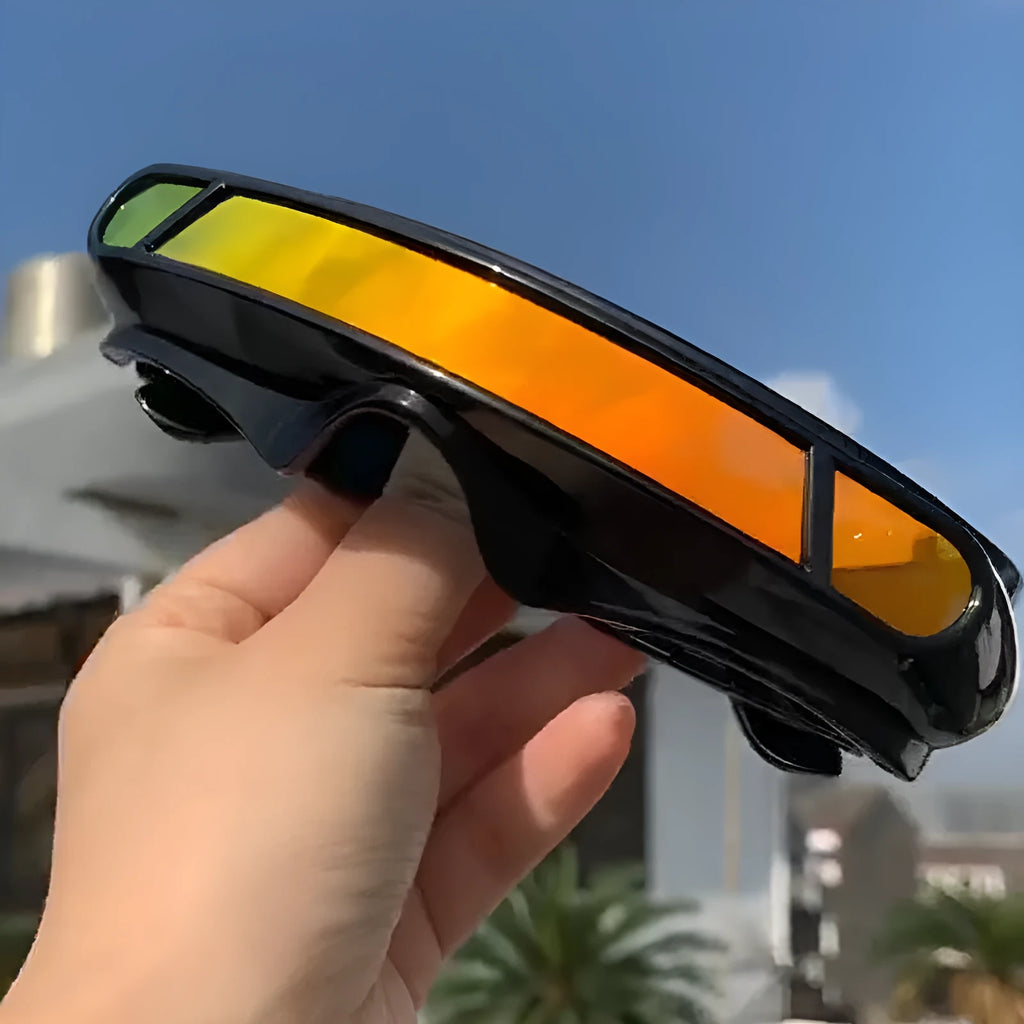 Black polarised sports sunglasses with full rim PC frame showing three lens colour options