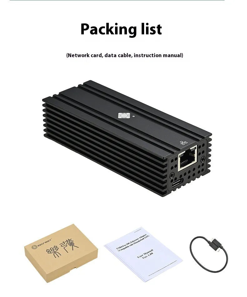 Black Leyu USB4 to RJ45 10 Gigabit Ethernet network adapter with 20cm cable