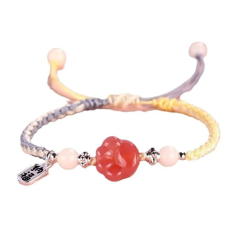 Handmade cat's paw bracelet for couples in glass coloured glaze, woven pastoral style, pink colour option