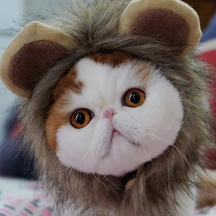Non-woven lion headgear cat hat in yellow, front view, on a light background