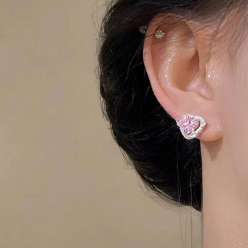 Guardian Heart trend stud earrings for women white K electroplated copper heart shape