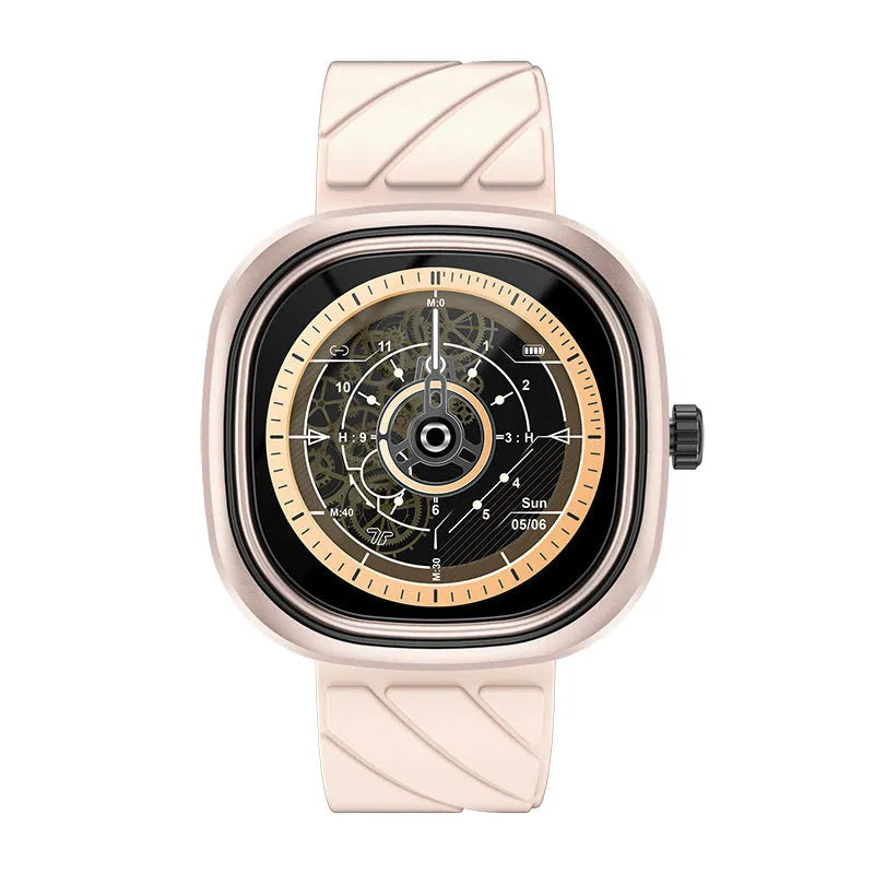 Bluetooth smartwatch with 1.32-inch colour touchscreen on silicone wristband showing fitness tracking display