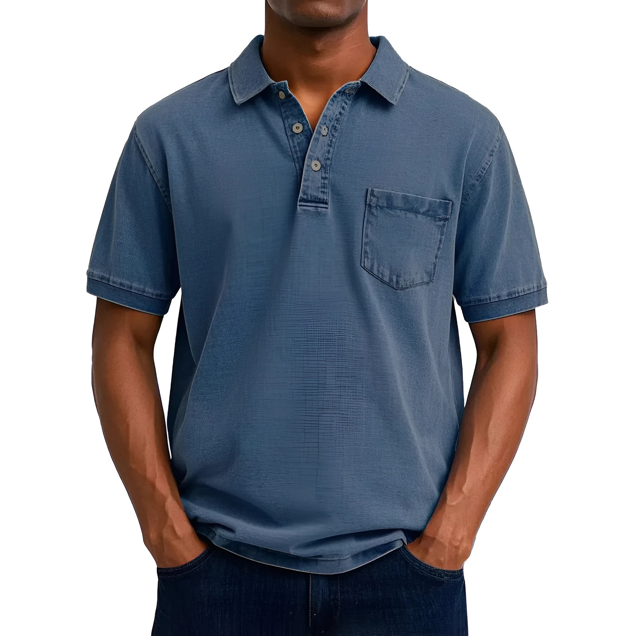 Plus size man wearing a loose fit Korean style printed short sleeve shirt in polyester for summer.