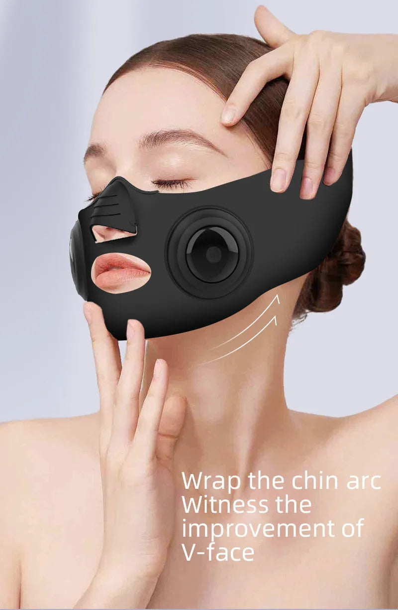 Black handheld photon LED beauty device with a connected mask for facial light therapy.