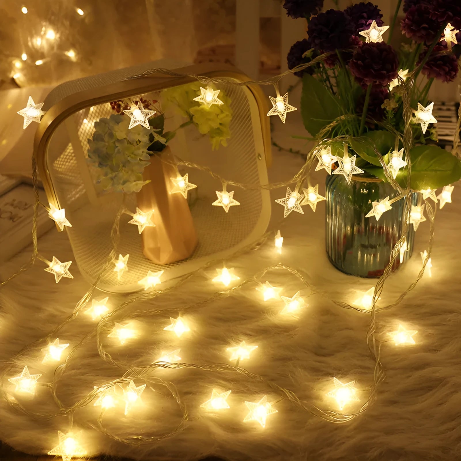LED star light string 3m outdoor holiday decoration with 20 warm white glass shell lights