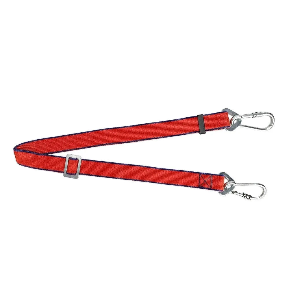 Red electrician safety belt with chest strap and lanyard for climbing and power engineering