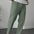 Men's pure colour straight leg drawstring trousers in khaki with ribbon pocket detail, bamboo fibre and rabbit fur blend