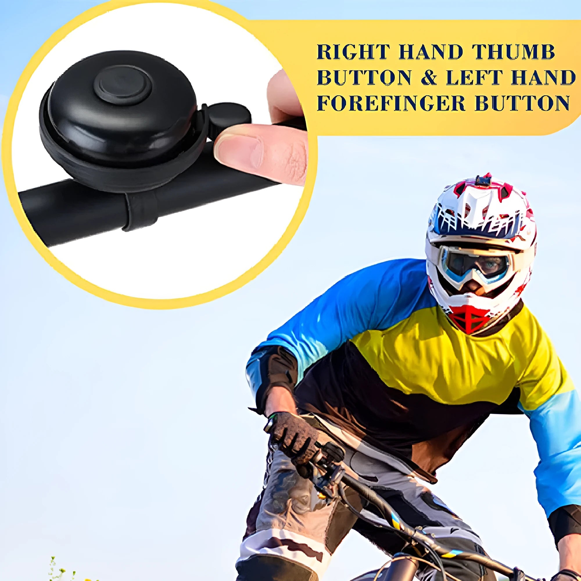 Black ABS bicycle flat bell 58mm diameter on handlebar with fixture for mountain bike