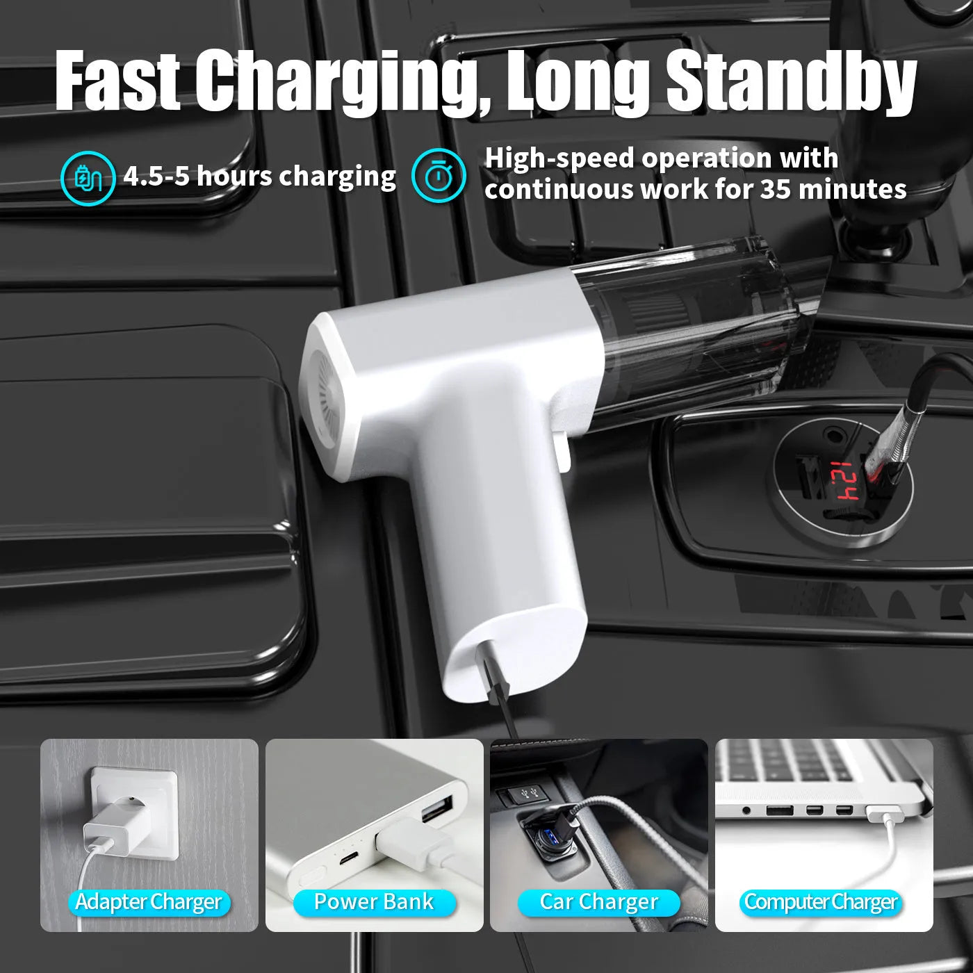 White plastic USB rechargeable handheld dust collector vacuum cleaner for keyboard and desktop cleaning
