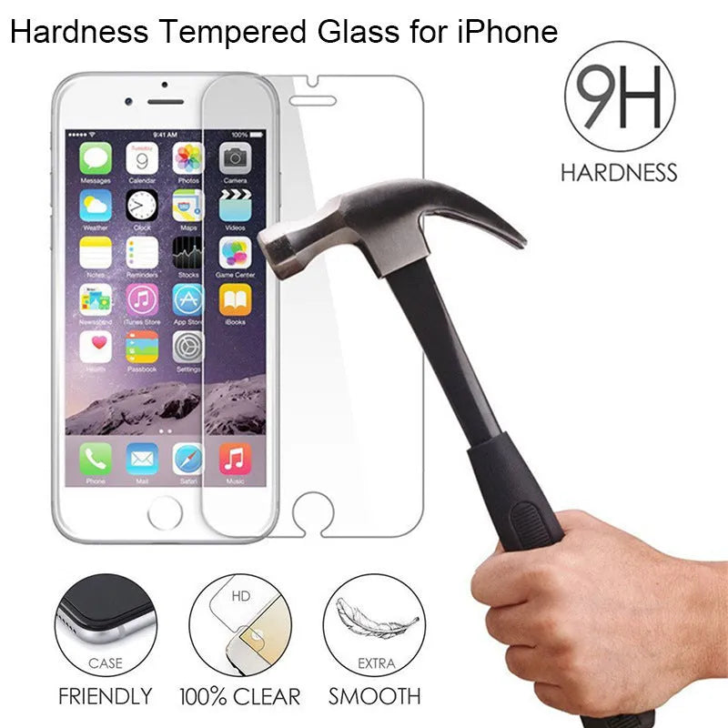 Tempered glass screen protector for iPhone with anti-fingerprint coating next to an iPhone 12.