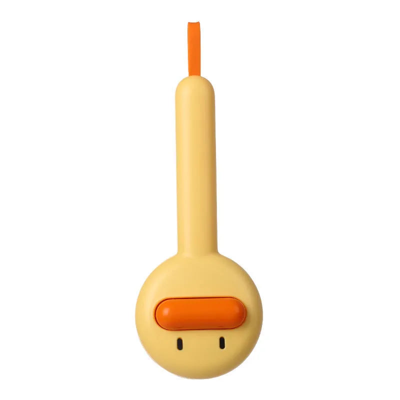 Small yellow duck pet grooming comb with fine needles and open section hair collection design