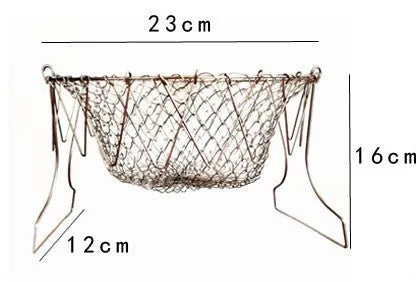 Stainless steel foldable deep fry basket 23cm with grid and handle for home kitchen use