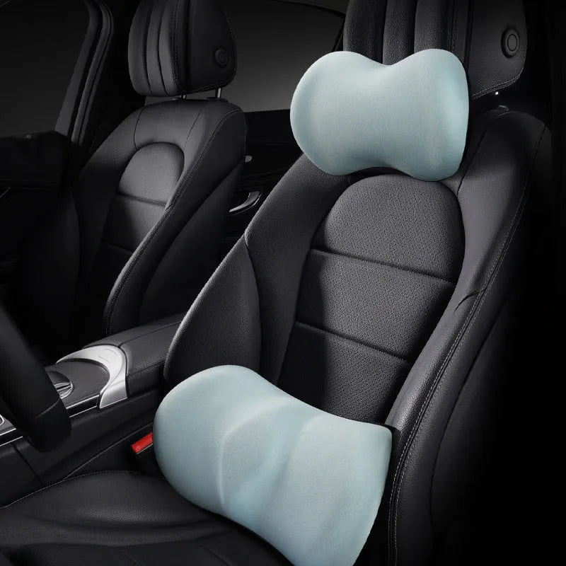 Car seat headrest pillow and lumbar support set in black, gray, pink, green, yellow colours