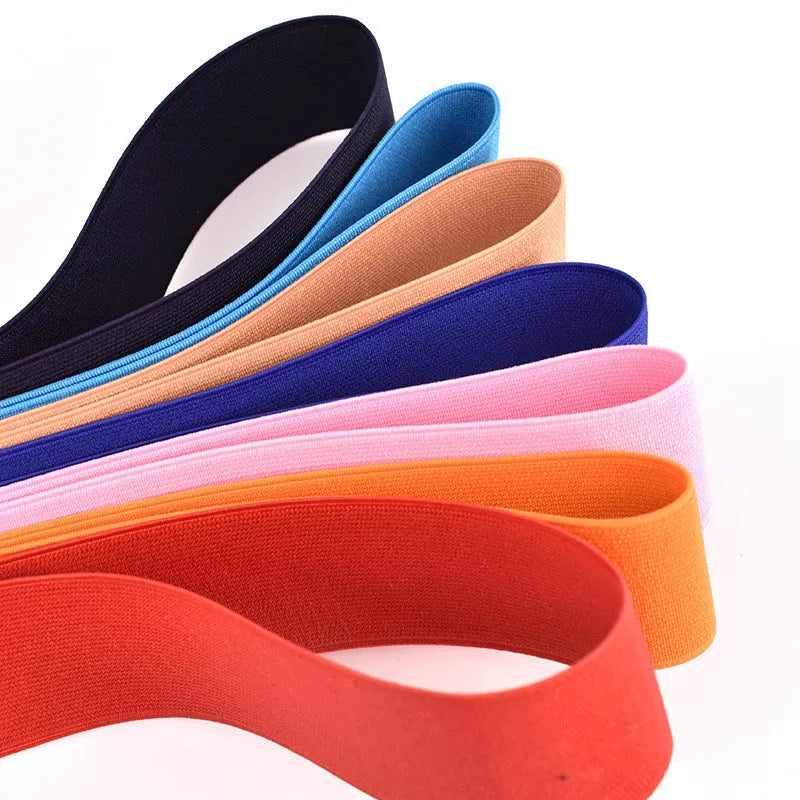 5cm wide colour elastic rubber band with imported silk covering, available in multiple colours