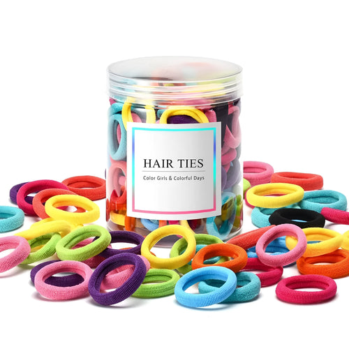 100 soft cotton baby hair ties in 10 colours in jar packaging