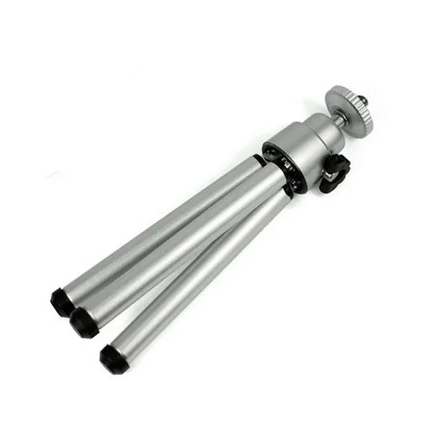 Black universal mini flexible tripod stand with extendable legs and phone clip for cameras and smartphones