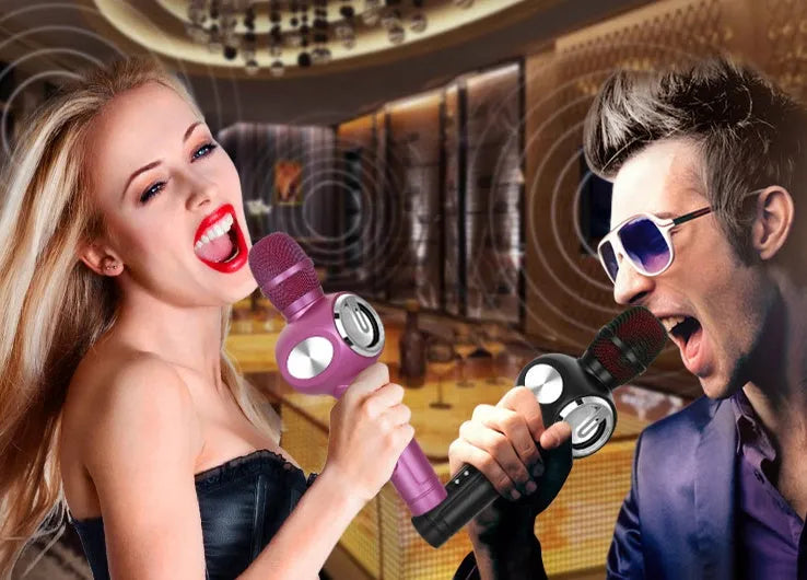 Yaerjia E108 mobile microphone with capacitive pickup and echo reverberation available in black gold and pink colours