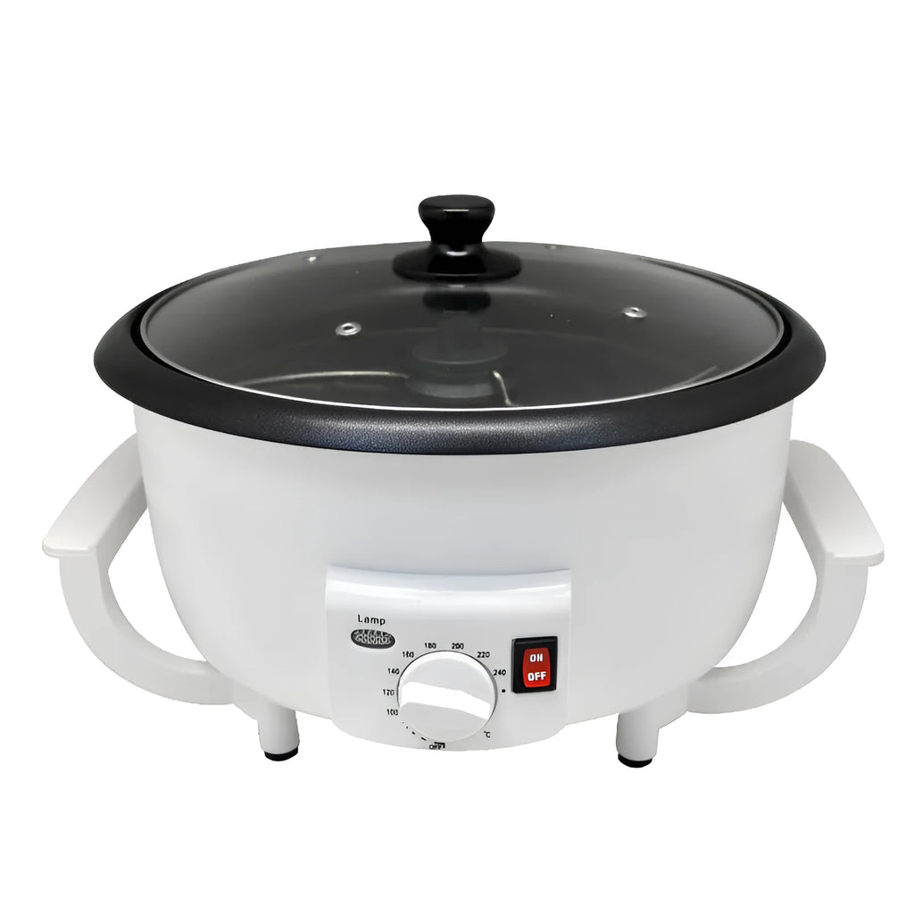 White electric coffee roasting machine with 750g capacity drum roaster for home use