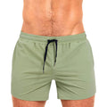 Polyester sports shorts with mesh lining in six colours: white, red, sky blue, dark blue, army green, rose red.