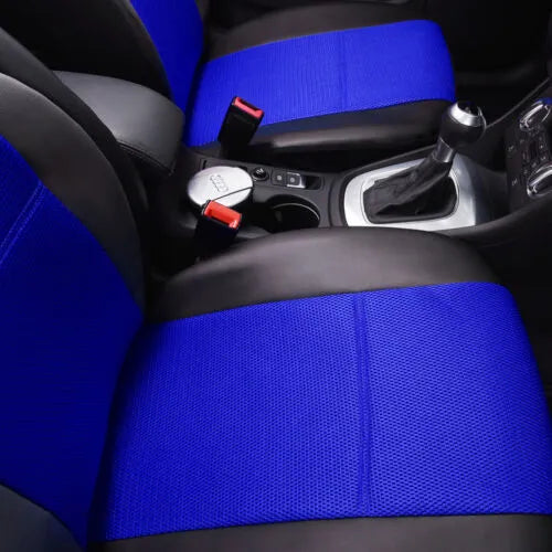 Artificial leather car seat covers in black, grey, beige, red or blue colours with headrest covers