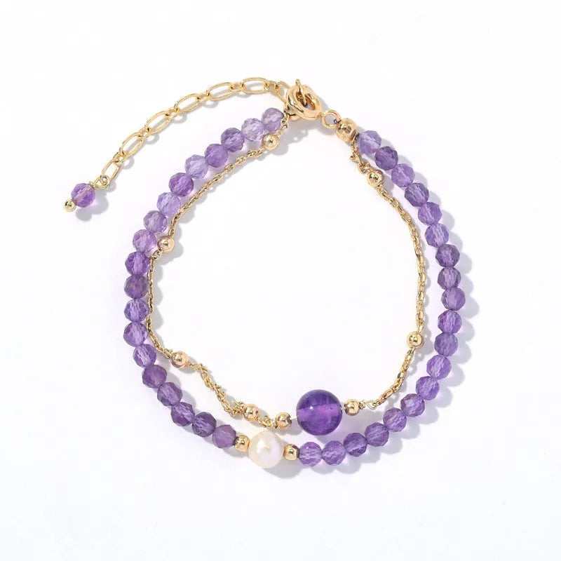 Chinese style amethyst crystal bracelet with diamond-shaped beads and electroplated finish for women