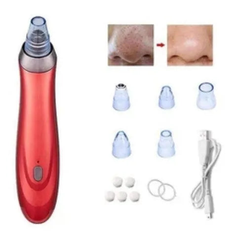 Electric blackhead remover vacuum device with interchangeable nozzles for pore cleaning
